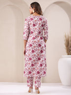 Janasya Light Cotton Floral Straight Kurta Set