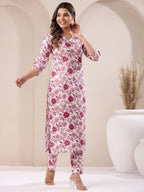 Janasya Light Cotton Floral Straight Kurta Set