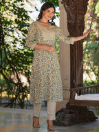 Janasya Light Cotton Floral Straight Kurta Set - Distacart
