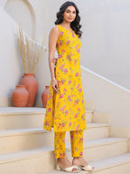Janasya Bright Cotton Floral Straight Kurta Set