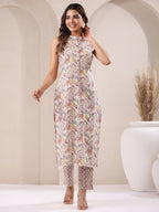 Janasya Light Cotton Floral Straight Kurta Set