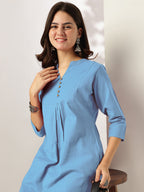 Janasya Light Cotton Solid A-Line Top & Bottom Set