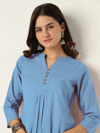 Janasya Light Cotton Solid A-Line Top & Bottom Set