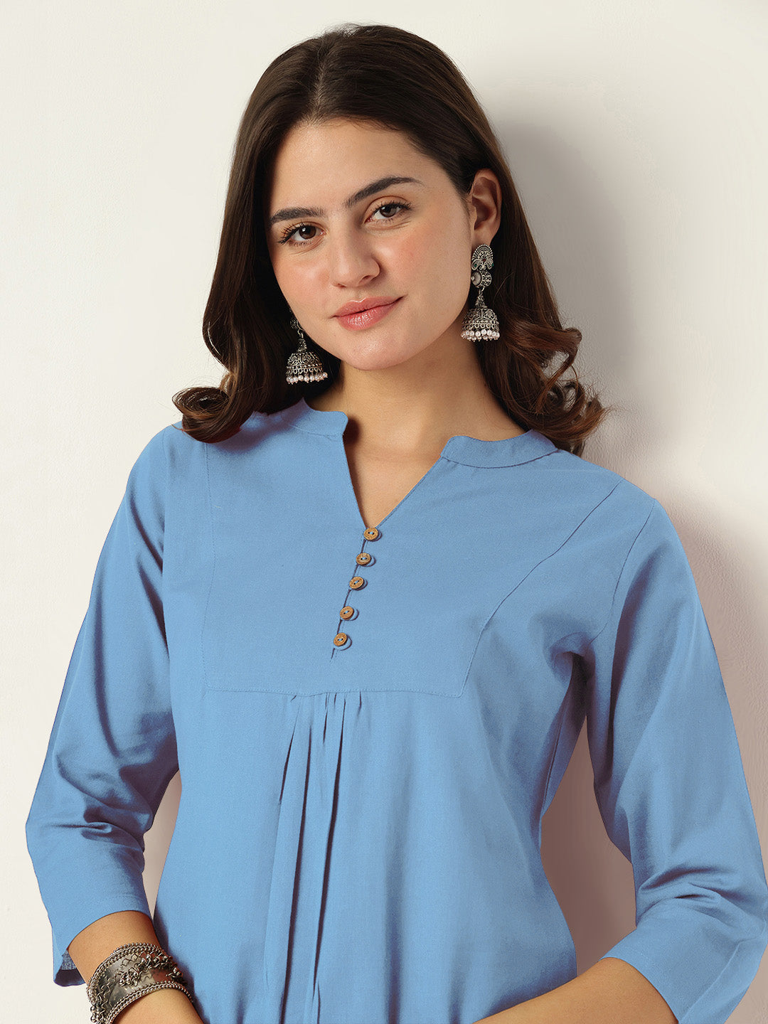 Janasya Light Cotton Solid A-Line Top & Bottom Set