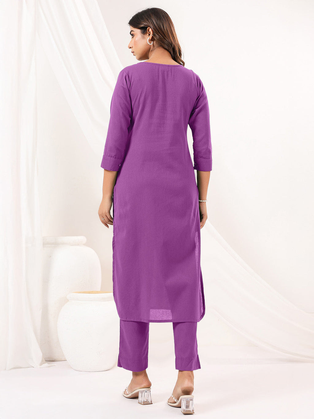 Janasya Light Cotton Solid Straight Kurta Set