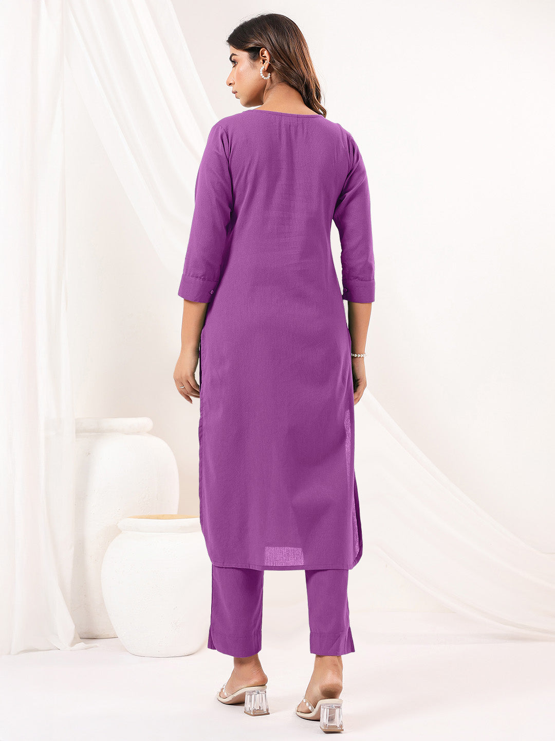 Janasya Light Cotton Solid Straight Kurta Set