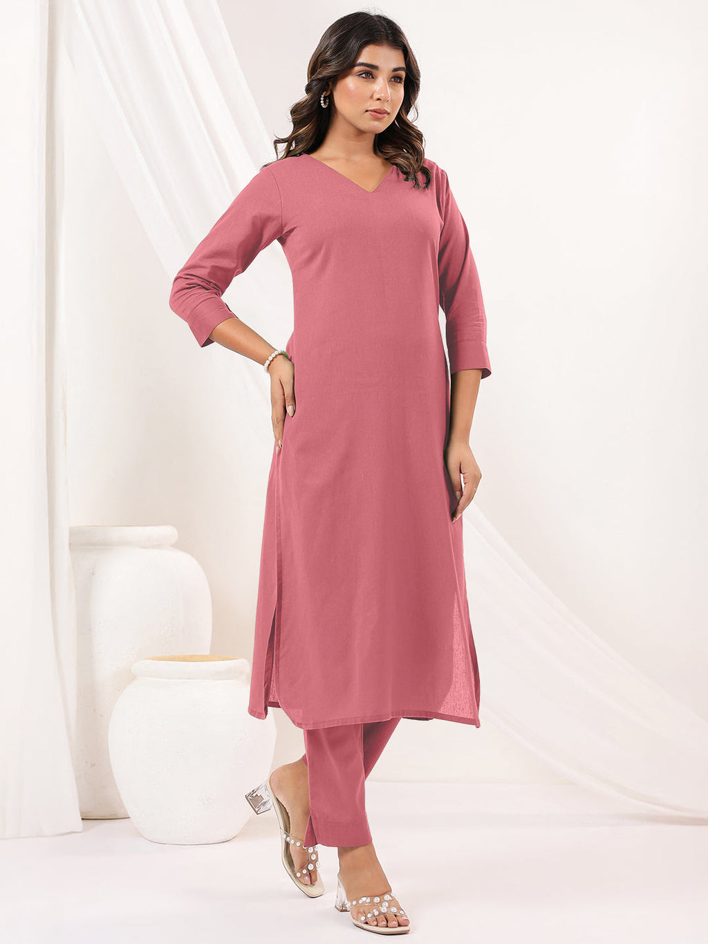 Janasya Light Cotton Solid Straight Kurta Set