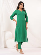 Janasya Dark Cotton Solid Straight Kurta Set