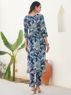 Janasya Dark Cotton Floral Straight Kurta Set