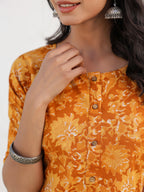 Janasya Bright Cotton Floral Straight Kurta Set