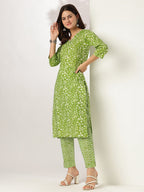Janasya Bright Cotton Floral Straight Kurta Set