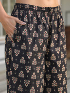 Janasya Dark Cotton Floral Straight Kurta Set - Distacart