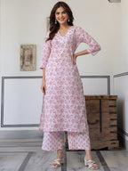 Janasya Light Cotton Floral Straight Kurta Set
