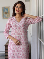 Janasya Light Cotton Floral Straight Kurta Set