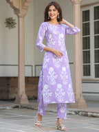 Janasya Light Cotton Floral Straight Kurta Set