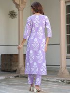 Janasya Light Cotton Floral Straight Kurta Set