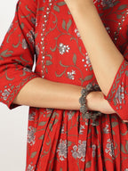 Janasya Dark Cotton Floral A-Line Kurta Set - Distacart