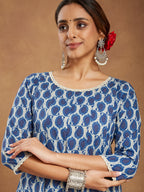 Janasya Dark Cotton Paisley Anarkali Kurta Set
