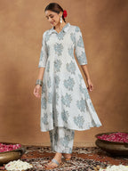 Janasya Light Cotton Floral A-Line Kurta Set