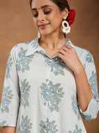 Janasya Light Cotton Floral A-Line Kurta Set