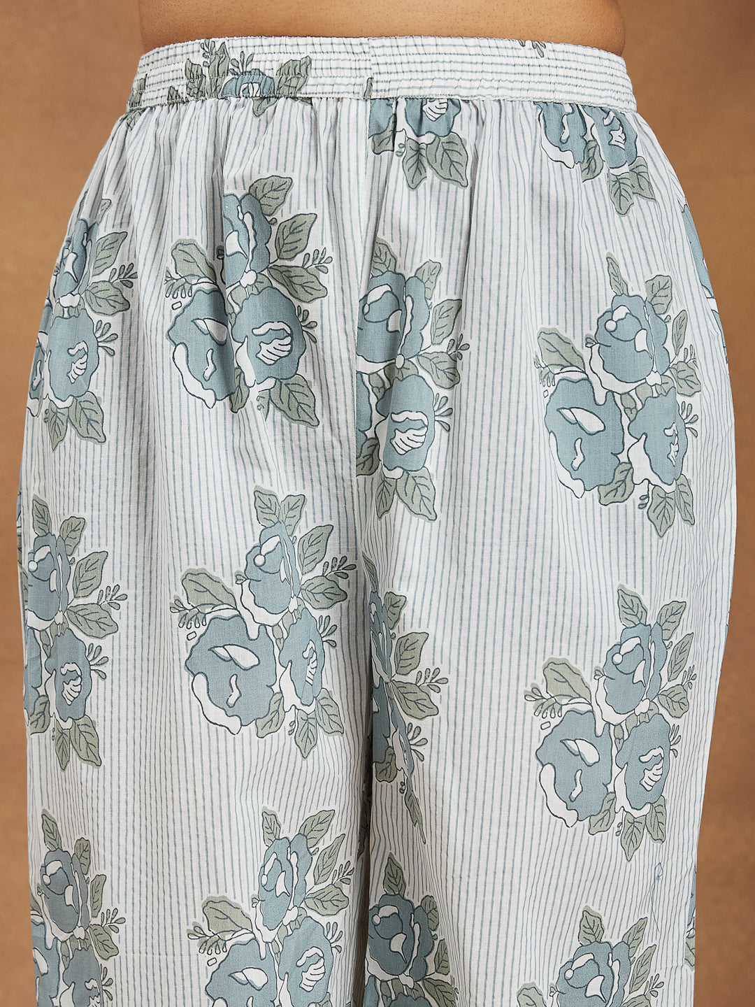 Janasya Light Cotton Floral A-Line Kurta Set