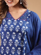 Janasya Dark Cotton Ethnic Motifs Straight Kurta Set