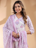 Janasya Light Cotton Floral Angrakha Kurta Set