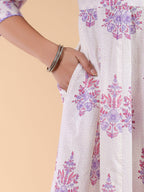 Janasya Light Cotton Floral Angrakha Kurta Set