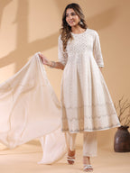 Janasya Light Cotton Ethnic Motifs Anarkali Kurta Set