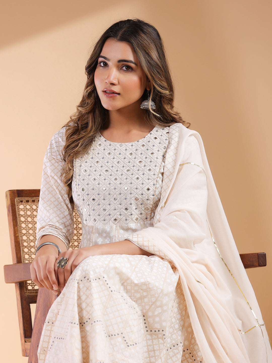 Janasya Light Cotton Ethnic Motifs Anarkali Kurta Set