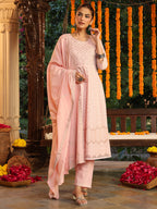 Janasya Light Cotton Ethnic Motifs Anarkali Kurta Set