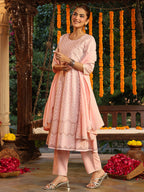 Janasya Light Cotton Ethnic Motifs Anarkali Kurta Set