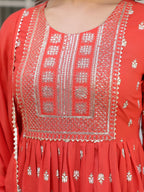 Janasya Bright Cotton Foil Print A-Line Kurta Set - Distacart
