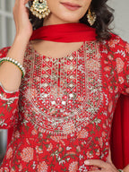 Janasya Bright Cotton Yoke Embroidery A-Line Kurta Set
