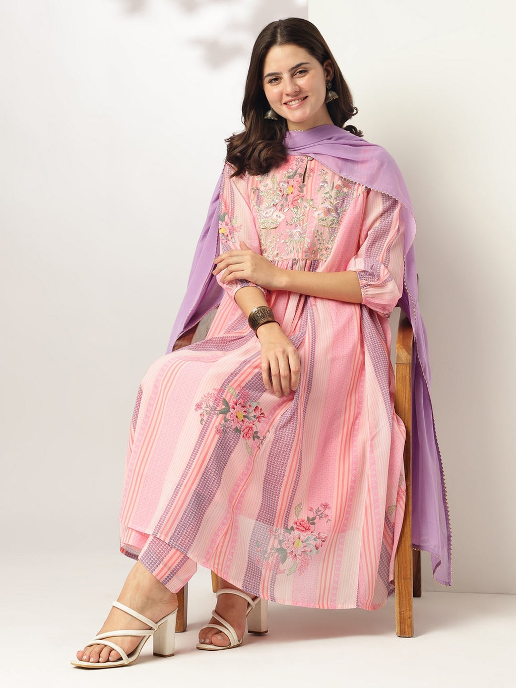 Janasya Light Georgette Embroidered A-Line Kurta Set