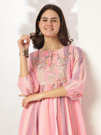 Janasya Light Georgette Embroidered A-Line Kurta Set