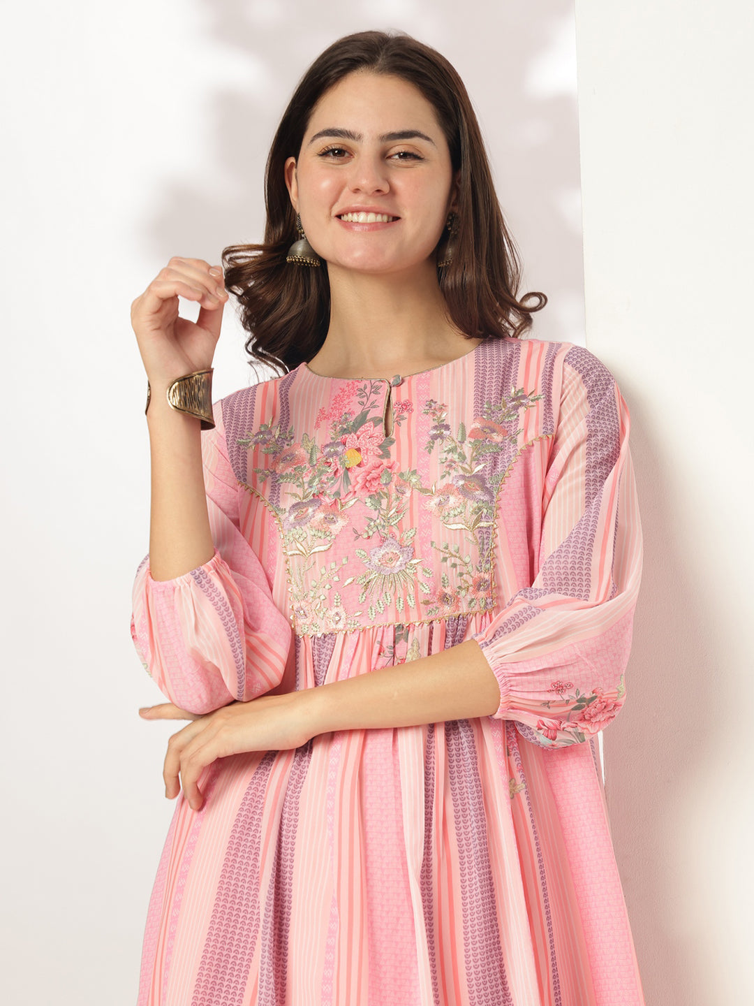 Janasya Light Georgette Embroidered A-Line Kurta Set