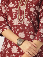 Janasya Dark Rayon Blend Floral Straight Kurta Set
