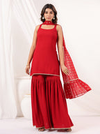 Janasya Dark Rayon Solid Straight Kurta Set