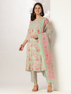 Janasya Light Cotton Floral A-Line Kurta Set - Distacart