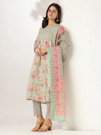 Janasya Light Cotton Floral A-Line Kurta Set - Distacart