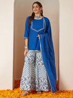 Janasya Dark Cambric Embellished A-Line Kurta Set - Distacart