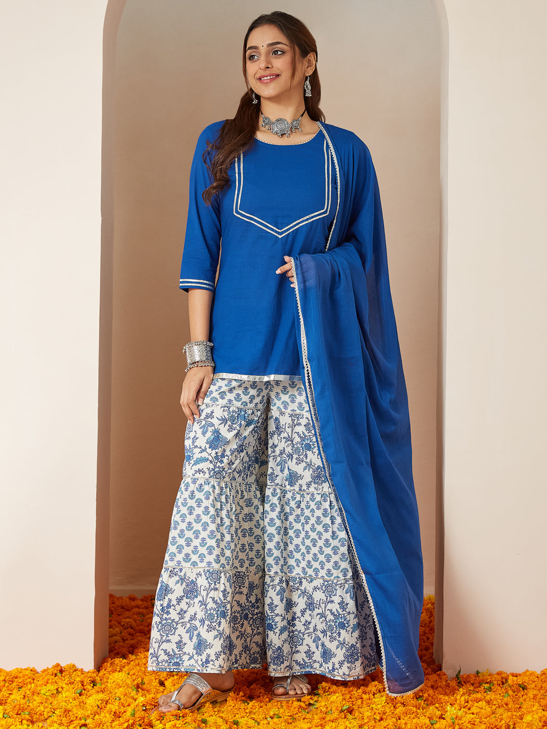 Janasya Dark Cambric Embellished A-Line Kurta Set - Distacart
