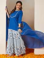 Janasya Dark Cambric Embellished A-Line Kurta Set - Distacart