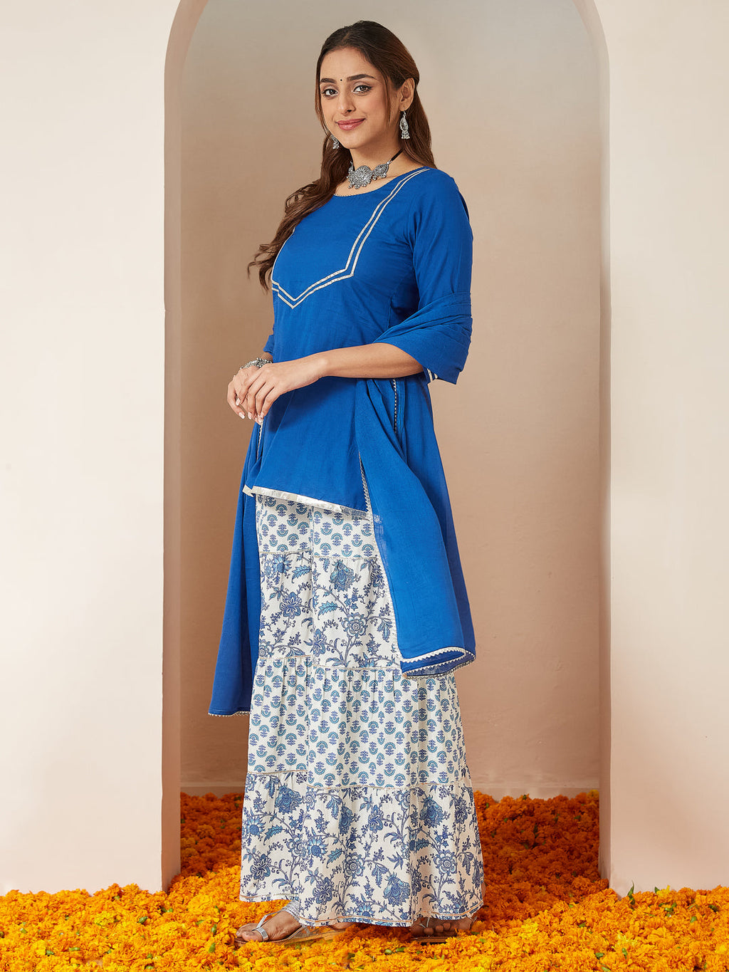 Janasya Dark Cambric Embellished A-Line Kurta Set - Distacart