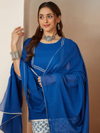 Janasya Dark Cambric Embellished A-Line Kurta Set - Distacart