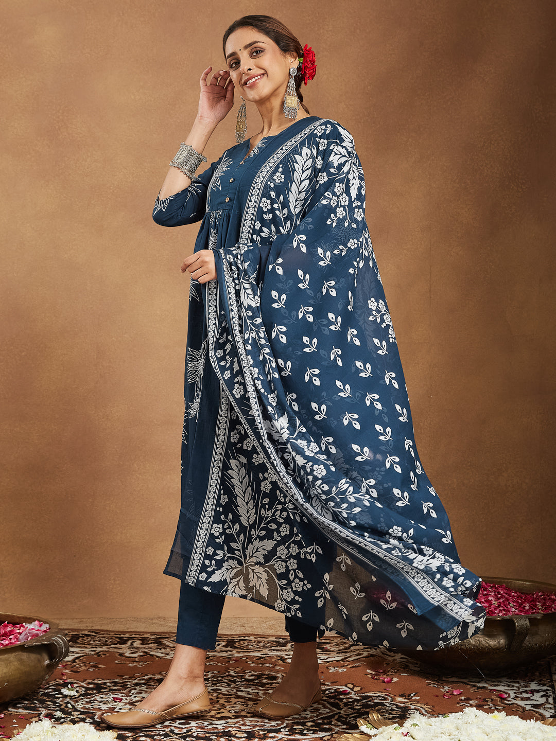 Janasya Bright Cotton Floral A-Line Kurta Set - Distacart