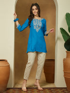 Janasya Dark Rayon Embroidered Straight Tunic