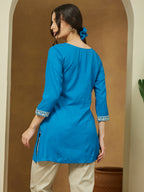 Janasya Dark Rayon Embroidered Straight Tunic