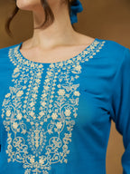 Janasya Dark Rayon Embroidered Straight Tunic